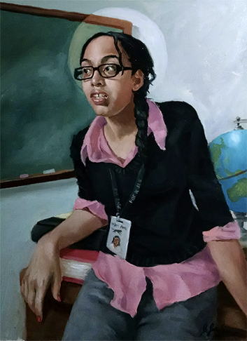 Jerry Jordan's painting of a girl in a classroom. 